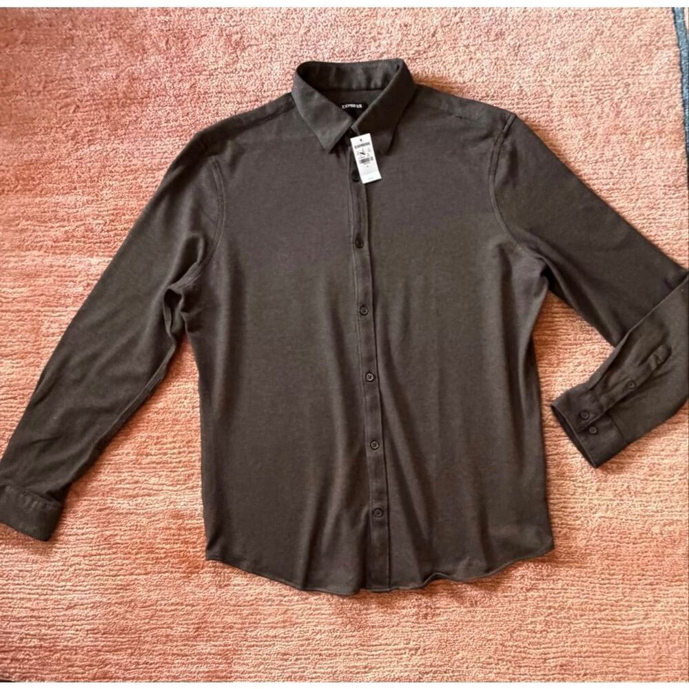 Express Portofino Shirt L Brown Button Down Stretch NWT
